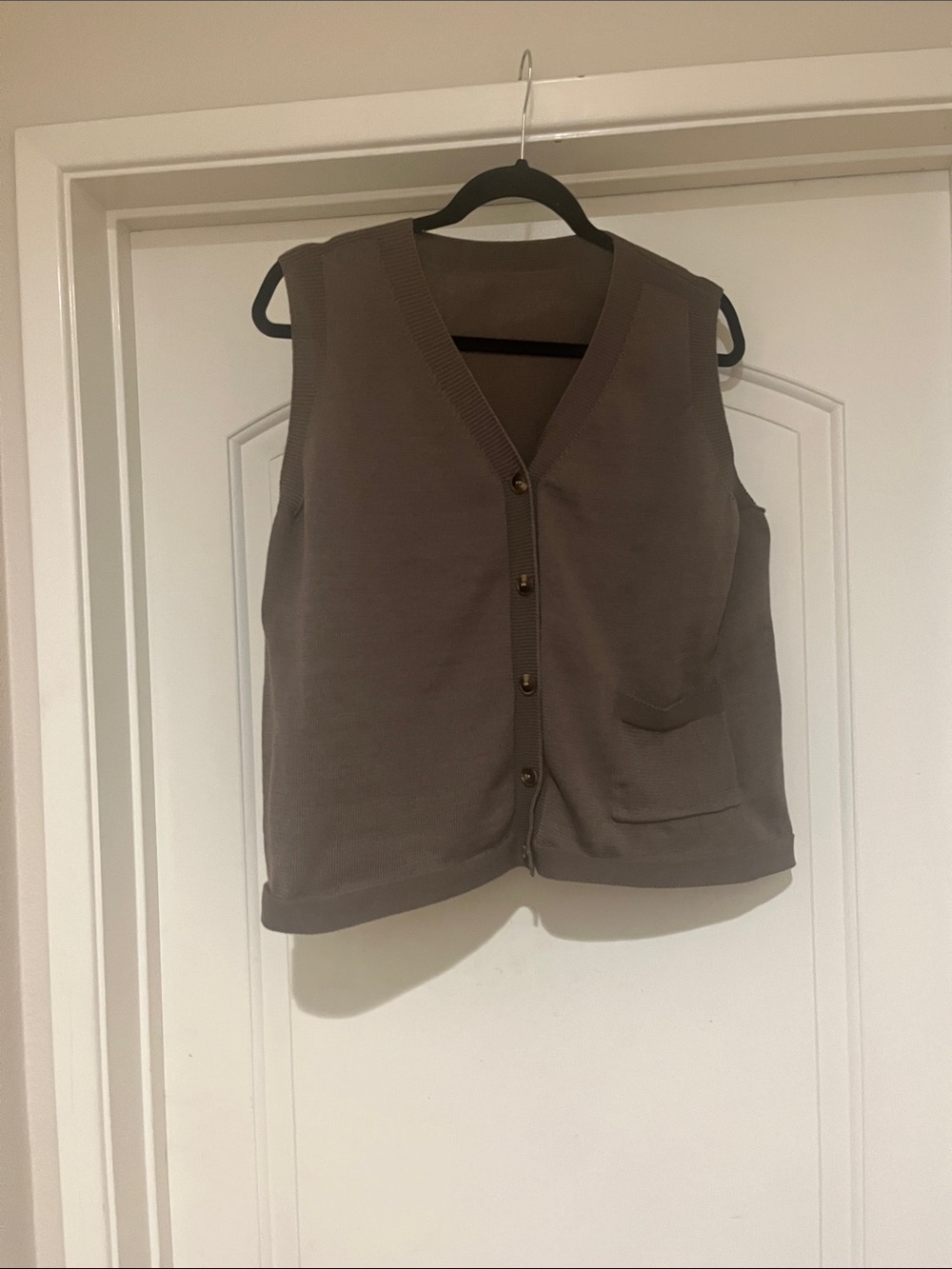 SHEIN Taupe Button-Up V-Neck Knit Vest